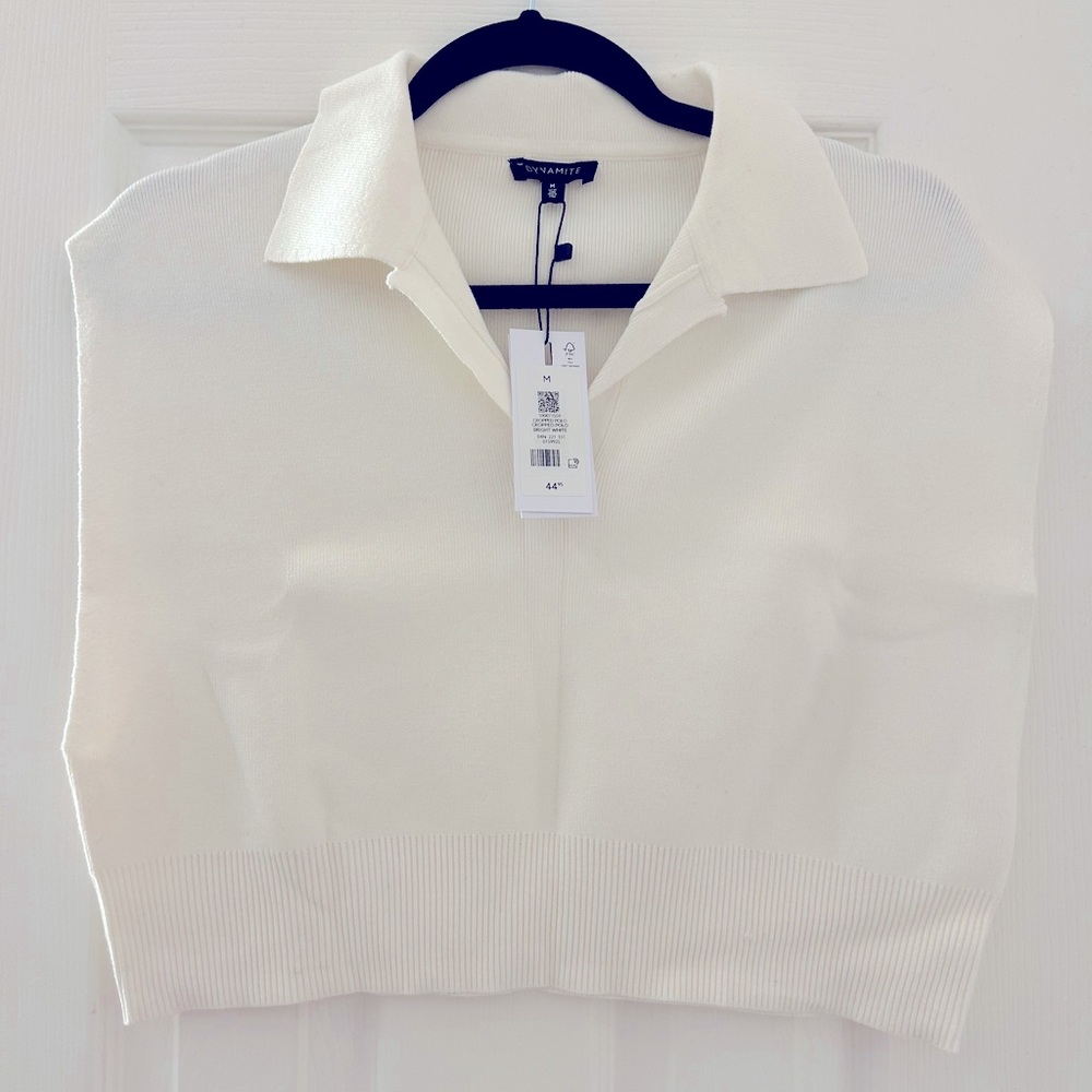 BNWT Dynamite White Sleeveless Cropped Polo Sweater